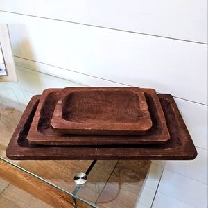 Set of 3 farmhouse dark dough bowls decorative tabletop peice